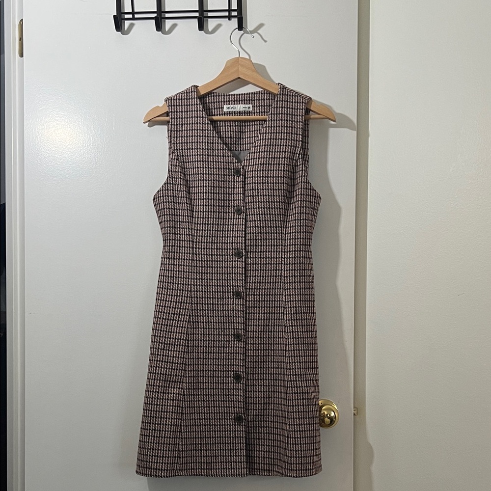 Sleeveless Plaid Wool Blend Button-Down Dress